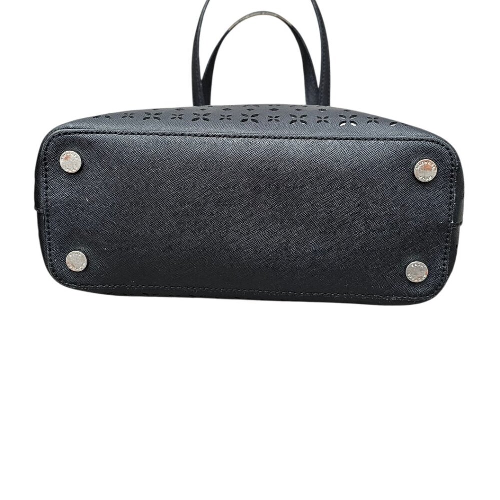 Michael Kors Hayley Tote Laser-cut Leather Medium Black And Silver Handbag COA - Picture 9 of 15